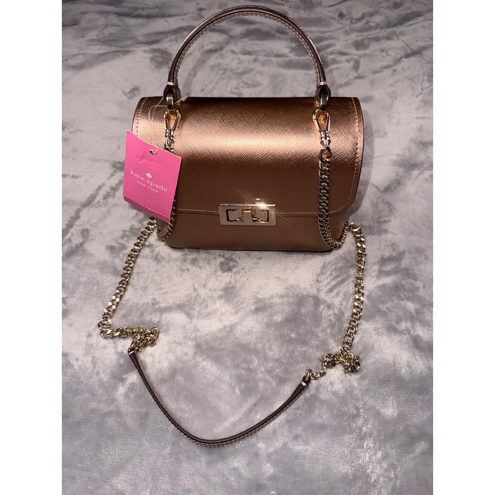 Kate Spade Staci Micro‎ Crossbody Rose Gold Metallic Saffiano Leather Bag NWT